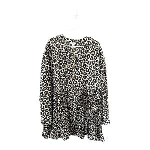 Terra & Sky Leopard Animal Print Pleated Blouse Size 2X